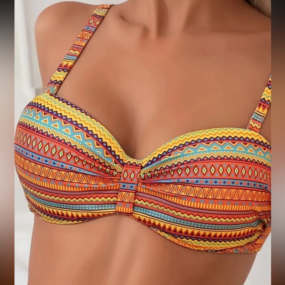 Multicolor Ethnic Print Bandeau Bikini Set - Picture 9 of 15